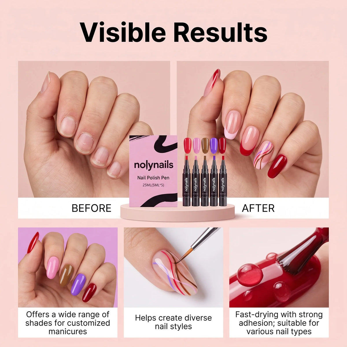 5-Color Gel Nail Polish Pen Set – Quick Dry, No UV Needed Gel Nail Polish Pen SWANS