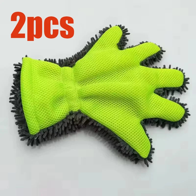 Microfiber Car Wash Gloves Scratch-Free 5-Finger Mitt – 1/2Pcs Car Wash Mitt SWANS Green 2pcs
