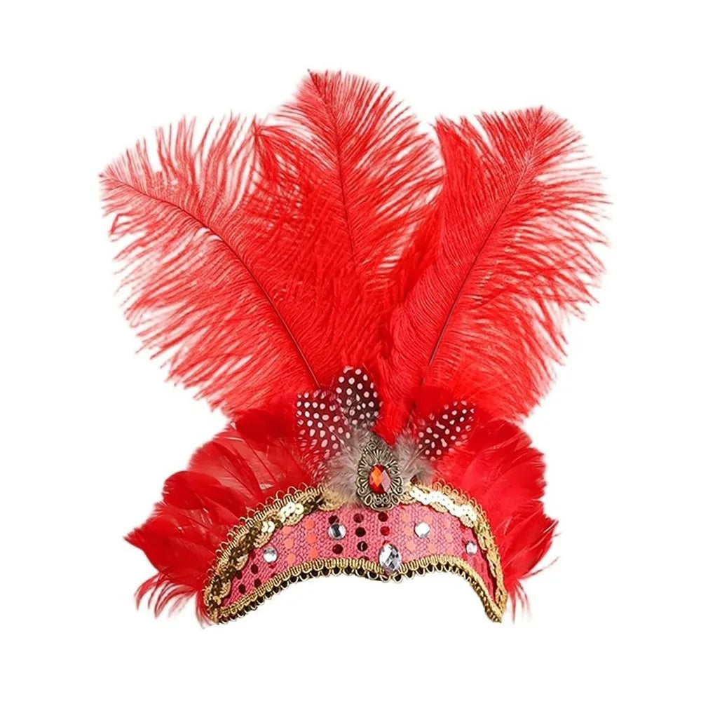 Colorful Feather Headdress – Carnival Showgirl Headband Feather Headband SWANS Red