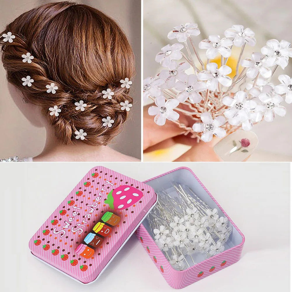 Flower Zircon Bridal Hair Clips & U-Shape Pins Set 10/16pc Bridal Hair Clips SWANS