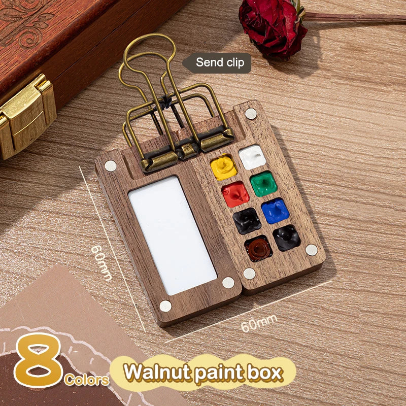 Walnut Wood Miniature Watercolor Palette & Portable Paint Box Watercolor Palette SWANS A1