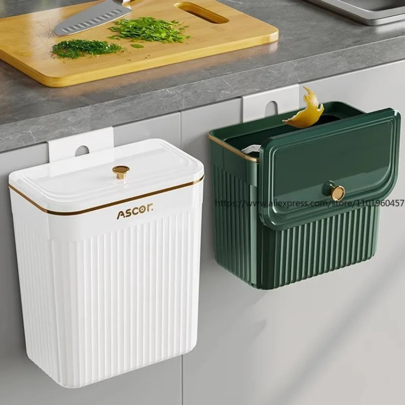 SWANS Wall-Mounted Flip-Lid Trash Can – Kitchen & Bathroom Wall-Mounted Trash Can SWANS