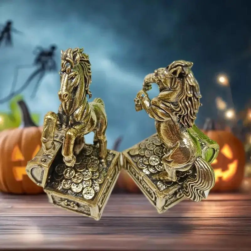 Brass Feng Shui Horse Miniature Statue – Office & Home Décor Decorative Figurine SWANS