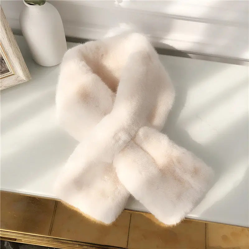 FAITOLAGI Women's Faux Rabbit Fur Snood Scarf – Soft Plush Warmer Faux Fur Scarf SWANS AA one size