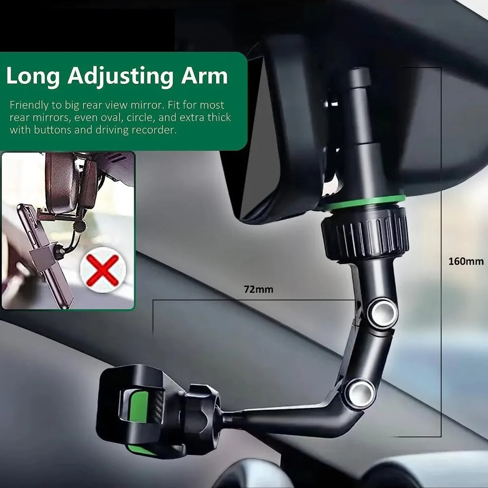 Retractable Rearview Mirror Phone Mount – 360° Universal Car Phone Mount SWANS