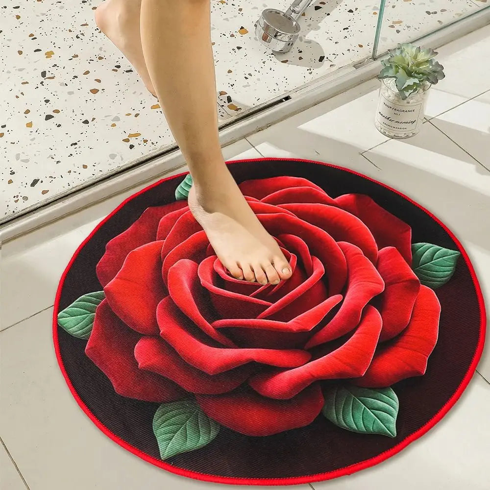 Non-Slip Rose Round Rug – Quick-Dry Absorbent Floor Mat Decorative Floor Rug SWANS