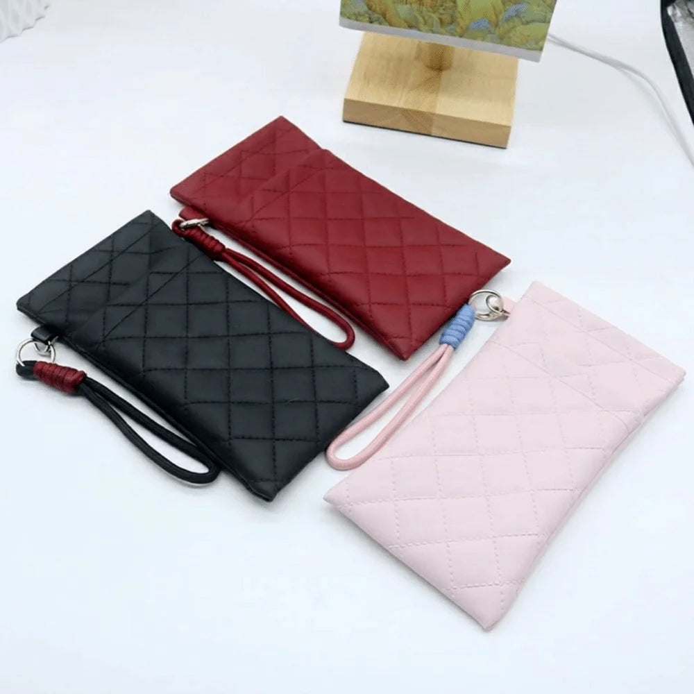 PU Leather Double-Layer Glasses Storage Bag | Grid Pattern Eyeglass Case SWANS