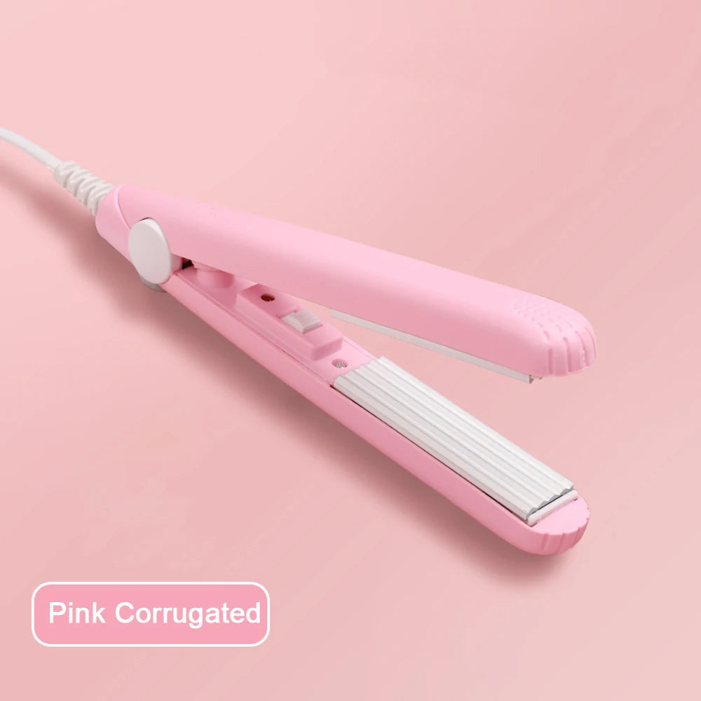YIBER Mini Ceramic Hair Curler & Crimper – Portable Styling Iron Hair Curler Iron SWANS Pink Corrugated UK