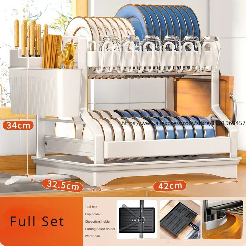 SWANS 2-Tier Dish Drying Rack with Drain Basket – Kitchen Dish Drying Rack SWANS