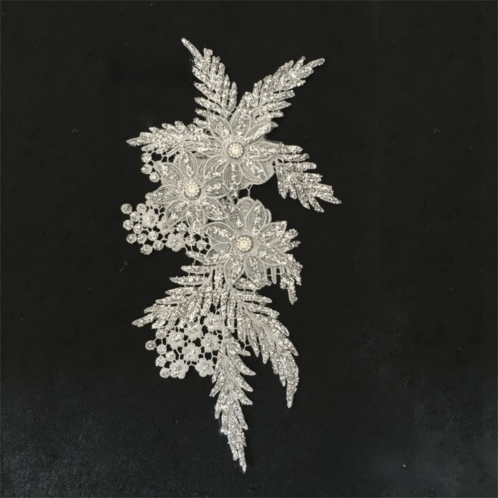 3D Flower Embroidery Applique Patch – Rhinestone Sequin Sew-On Sew-On Applique Patch SWANS 01