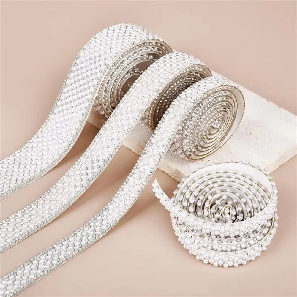 Self-Adhesive Crystal Rhinestone Pearl Ribbon Trim Tape – 1 Yard Rhinestone Ribbon Trim SWANS