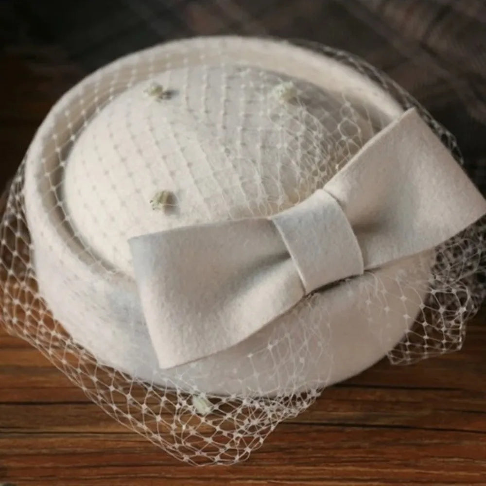 Women's Wool Fascinator Hat – Mesh Veil & Bowknot British Style Fascinator Hat SWANS