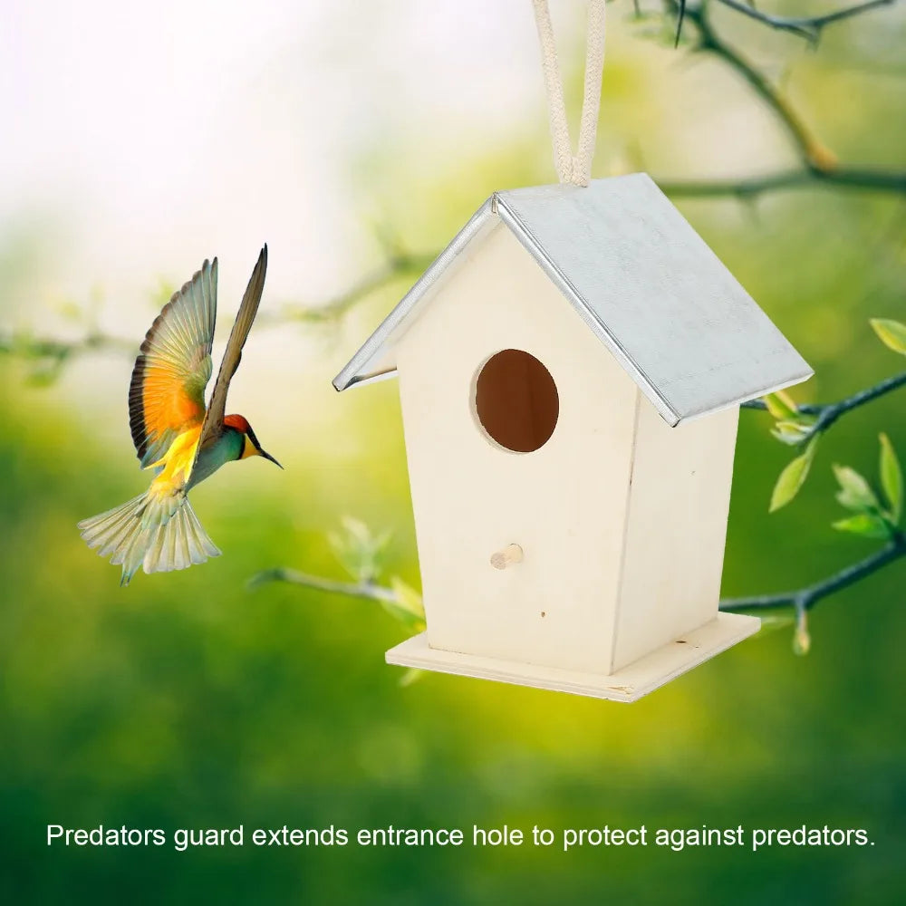 Wooden Hanging Birdhouse – Galvanized Iron Roof & Perch Peg Hanging Birdhouse SWANS