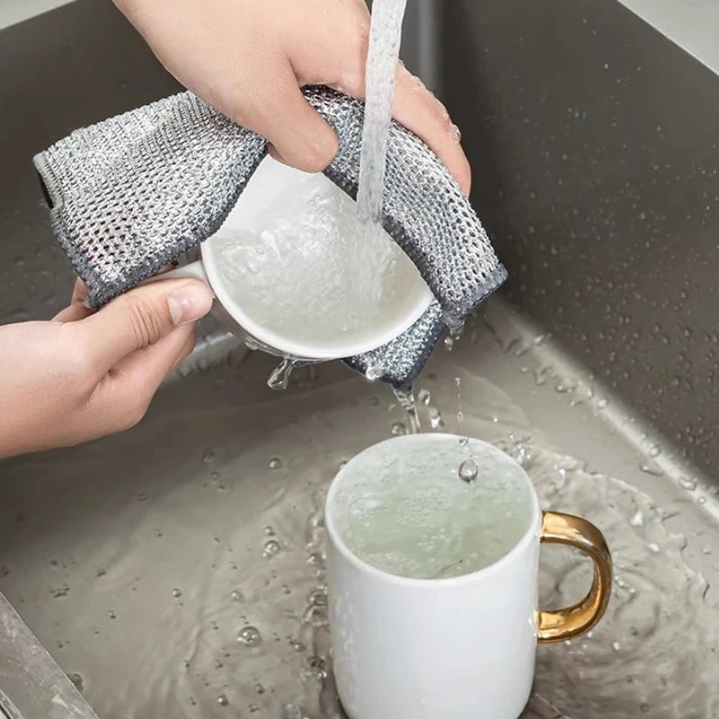 SWANS Steel Wire Dish Cloth – Double-Sided Pot Scrubber Kitchen Scrubber Cloth SWANS