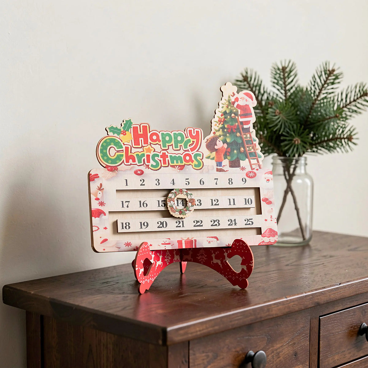 Wooden Christmas Countdown Calendar 25-Day Tabletop Advent Sign Christmas Countdown Calendar SWANS