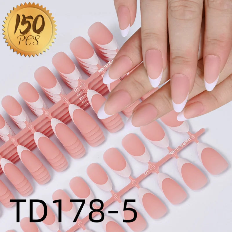 150-Pack French Matte False Nails – Nude Pink Ballet Tips False Nail Tips SWANS TD178-5