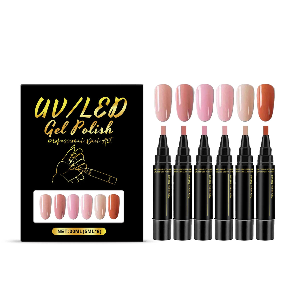 SWANS 3-in-1 Gel Nail Polish Pen Set – 6 Colors Base & Top Coat Gel Nail Polish Set SWANS A02