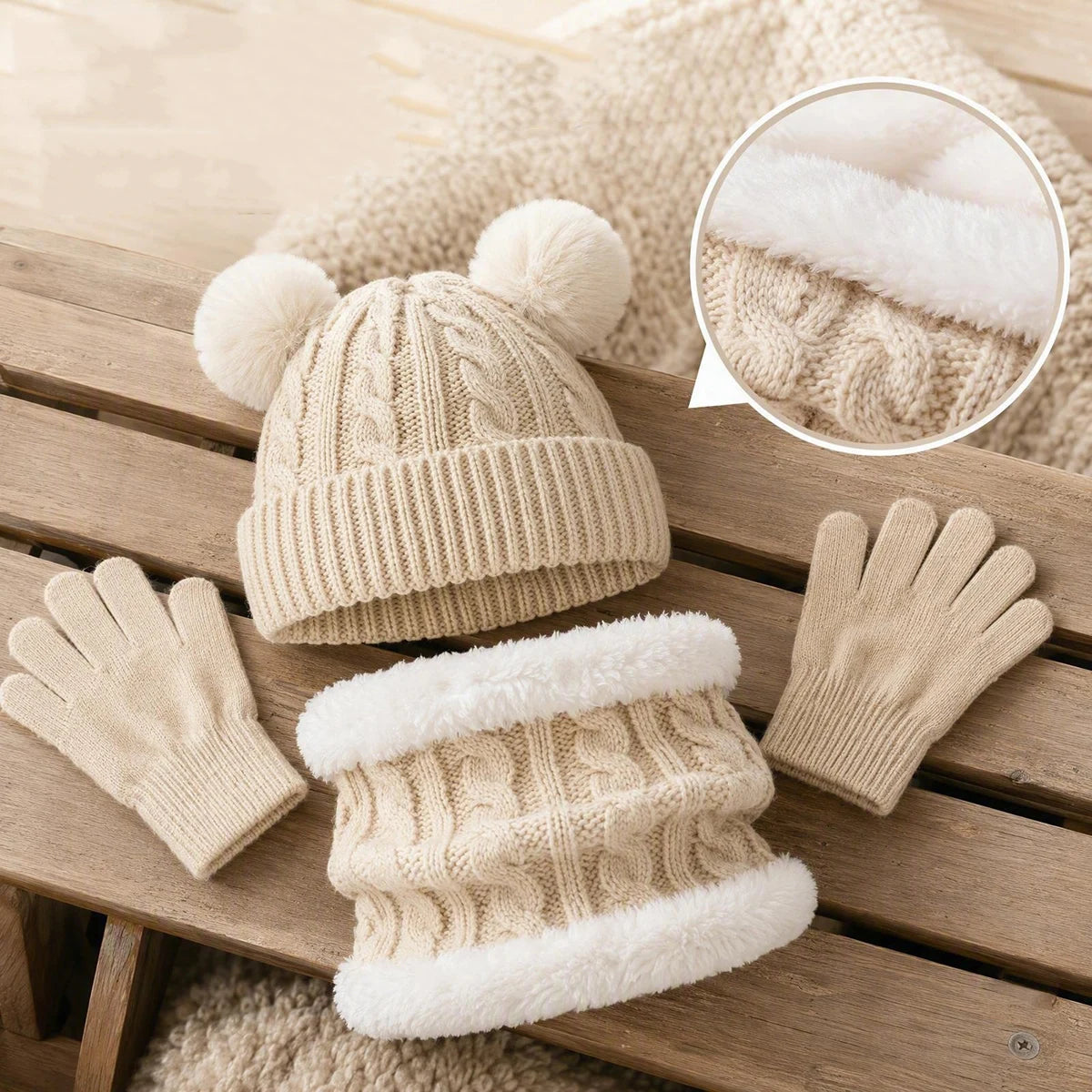 Kids Winter Knit Hat Scarf & Gloves 3-Piece Set Ages 5–12 Kids Winter Accessories SWANS