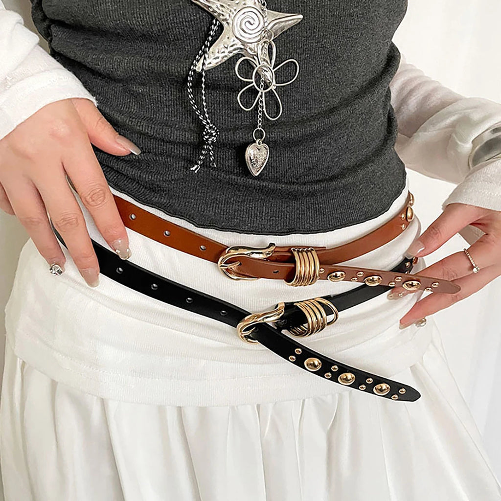 Punk Studded PU Leather Belt for Women – Metal Pin Buckle Women's Fashion Belt SWANS