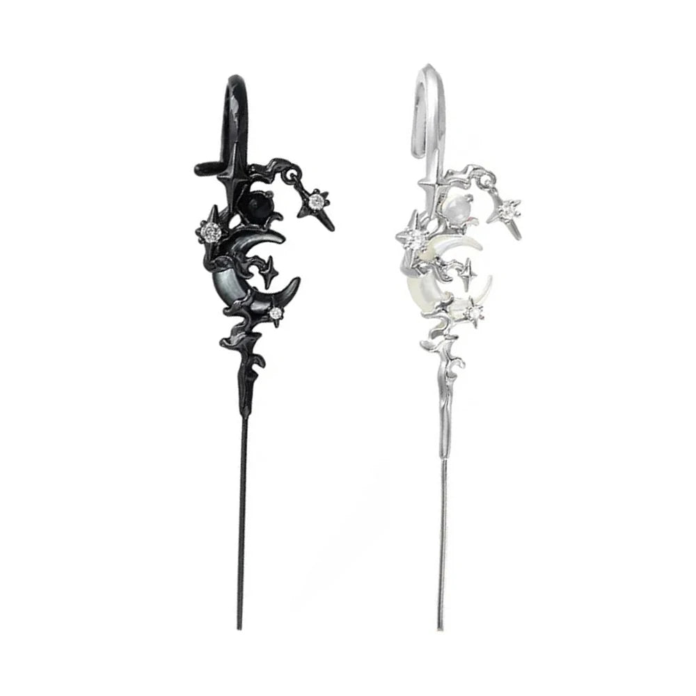 Gothic Moon Ear Hook Earrings – Celestial Alloy Jewelry Gothic Fashion Earrings SWANS Black and White