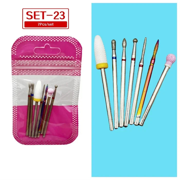 Tungsten Steel Nail Drill Bit Set – Cuticle Milling Cutter 6/7pc Nail Drill Bit Set SWANS 23