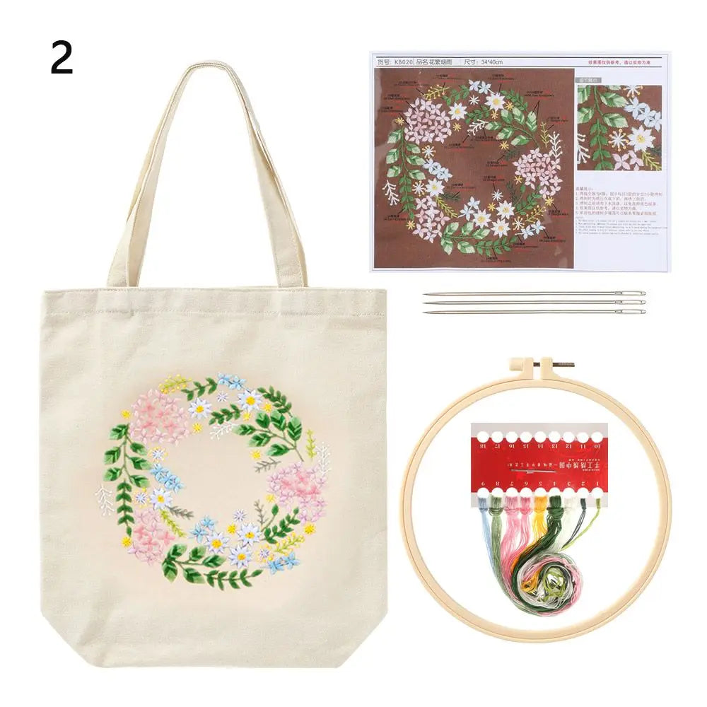 Flower Embroidery Kit with Canvas Tote Bag – Beginner DIY Embroidery Craft Kit SWANS 2
