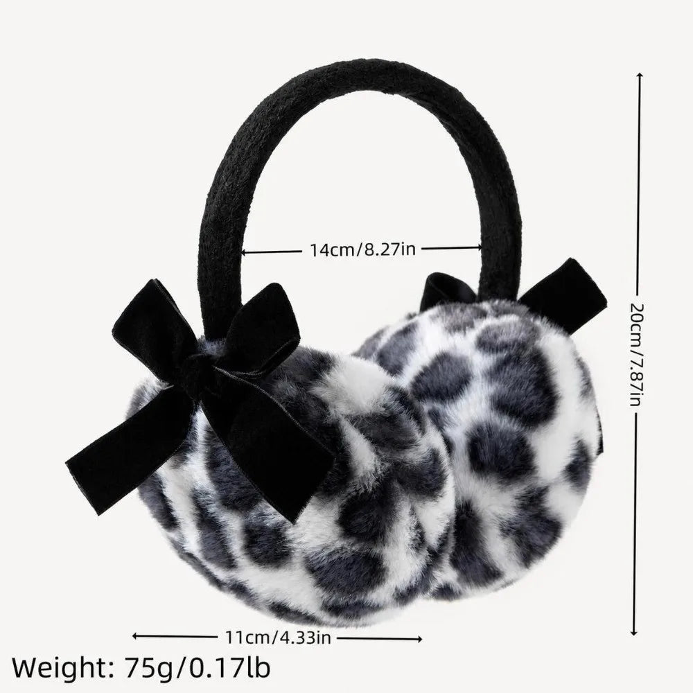 Retro Leopard Faux Fur Earmuffs – Bowknot Fluffy Ear Warmers Faux Fur Earmuffs SWANS