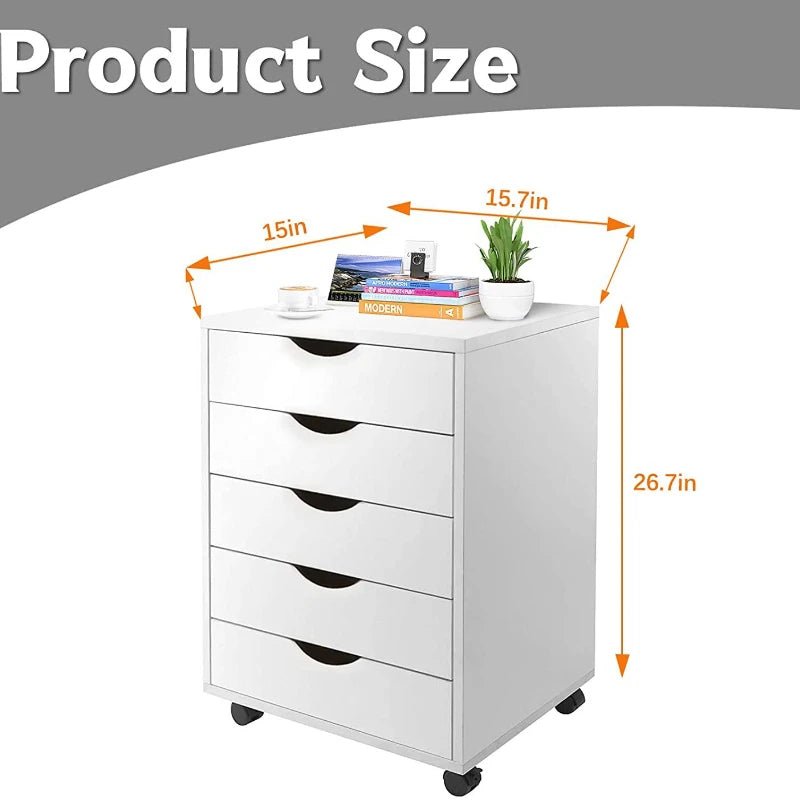 White File Cabinet with Swivel Wheels – Home Office Storage Filing Cabinet SWANS White
