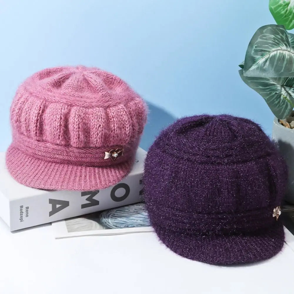 Women's Double Layer Knitted Beret Visor Hat – Windproof Knitted Beret Hat SWANS