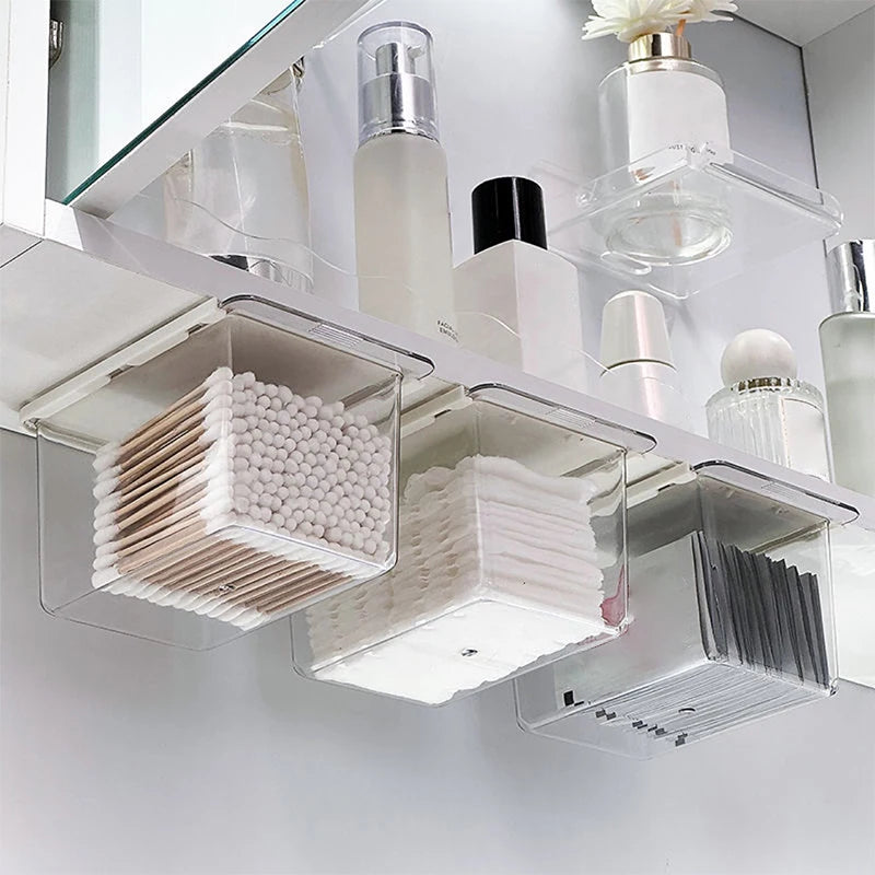 Transparent Pull-Out Drawer Storage Box for Bathroom Cabinet Bathroom Drawer Organizer SWANS