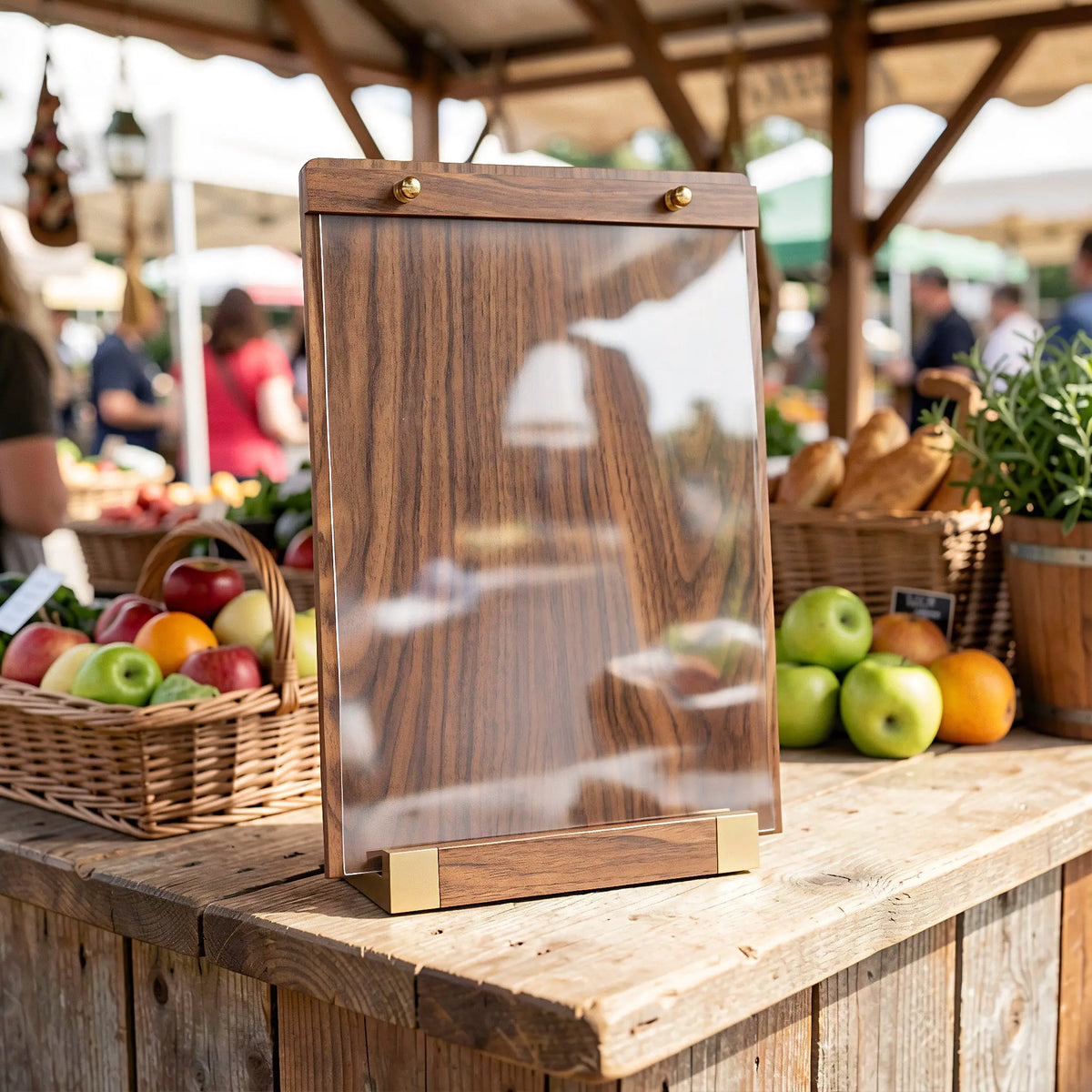 Acrylic Sign Holder 8.5x11 Walnut Wood Base Tabletop Menu Display Tabletop Sign Holder SWANS