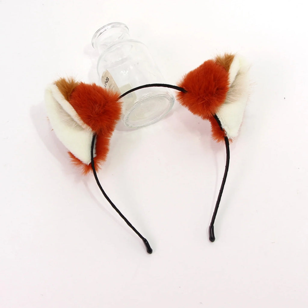 Fox Ear Plush Headband – Cute Orange & White Animal Hair Hoop Plush Animal Headband SWANS