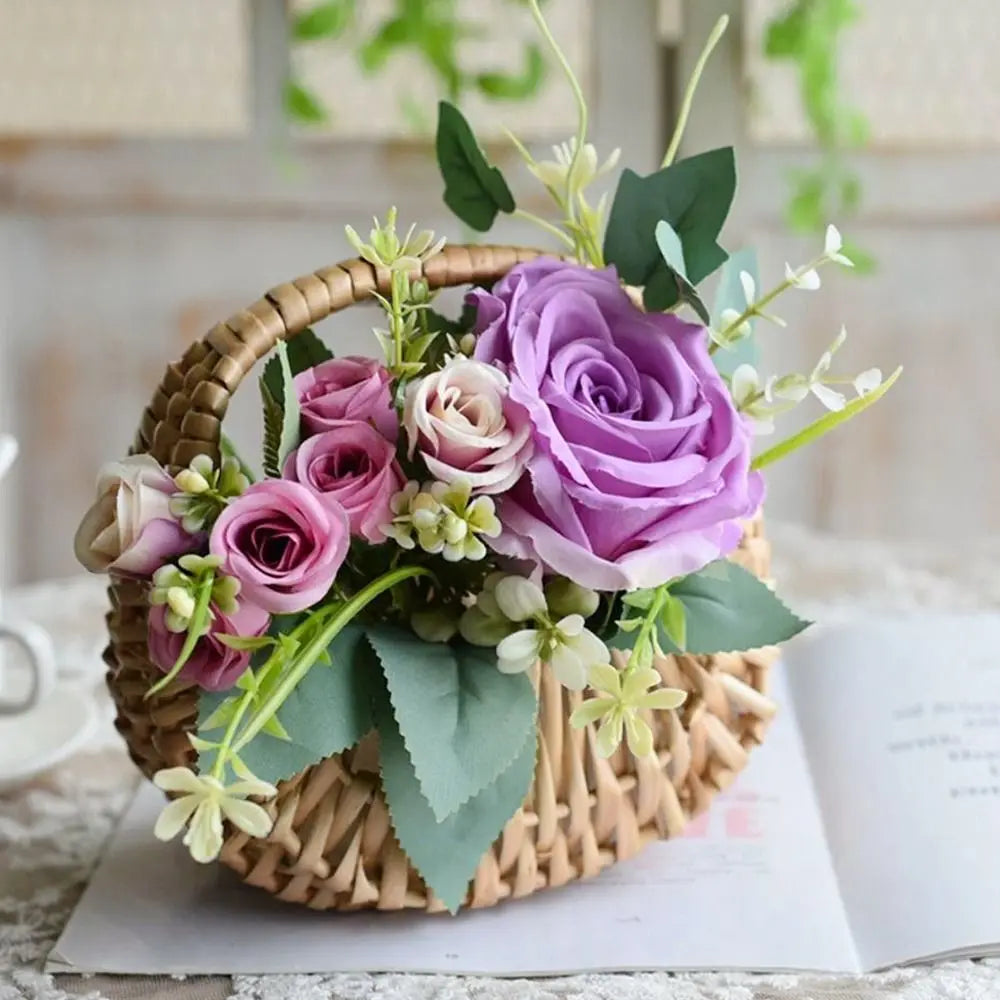 Wicker Flower Girl Basket – Willow Rattan Half Moon Woven Wicker Storage Basket SWANS