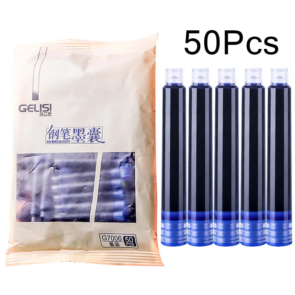 50-Pack Fountain Pen Ink Cartridges – Erasable Black & Blue Pen Ink Cartridges SWANS Crystal Blue