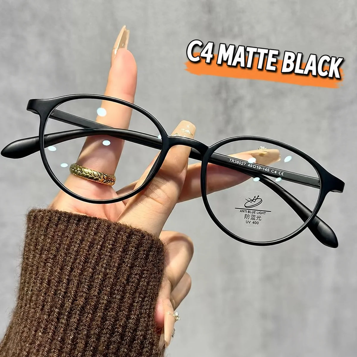 TR90 Blue Light Blocking Round Eyeglasses Frames UV400 Eyeglasses Frames SWANS Matte Black