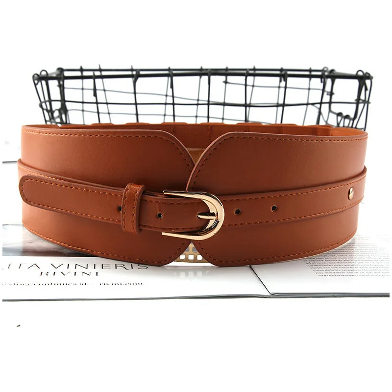 Women's PU Leather Wide Corset Belt – Elastic Waist Cincher Wide Corset Belt SWANS