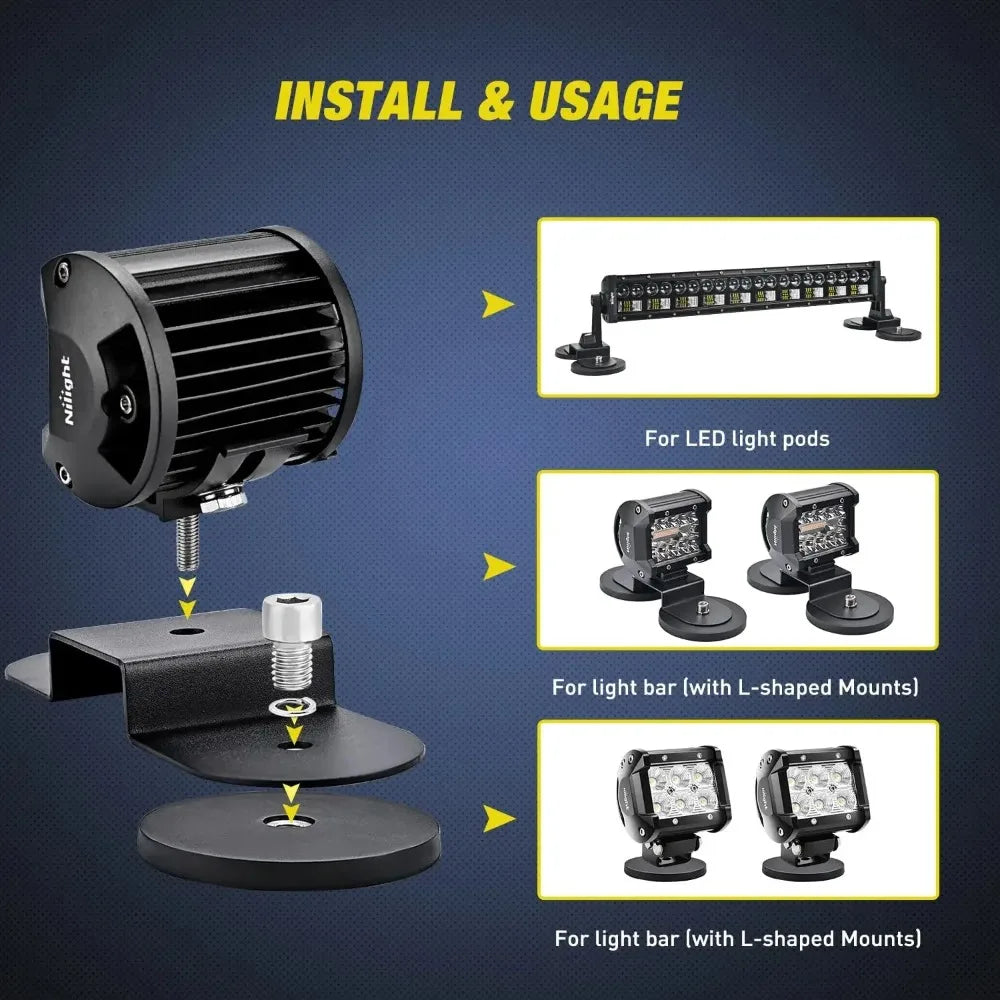 Magnetic Offroad Light Brackets 4-Pack – Universal LED Mounts LED Light Mount Bracket SWANS