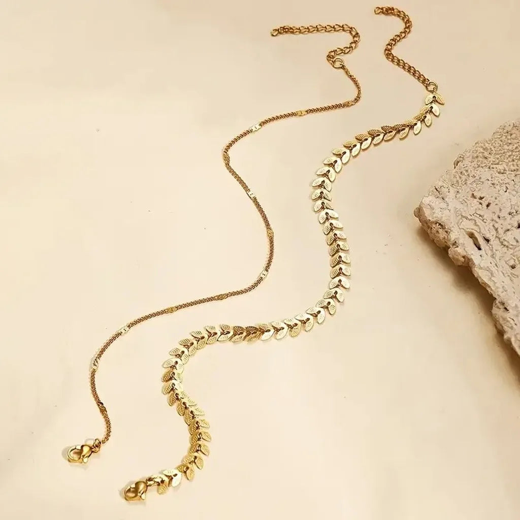 Wheat Leaf Double-Layer K Gold Plated Anklet for Women Fashion Anklet SWANS