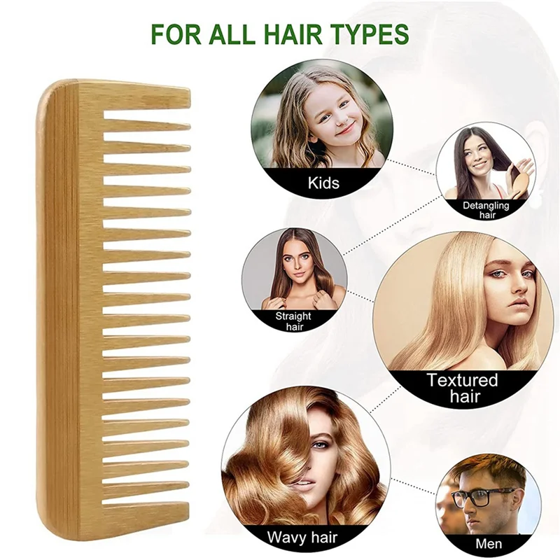 Wide Tooth Bamboo Hair Comb Anti-Static Detangling 3-Pack Bamboo Hair Comb SWANS