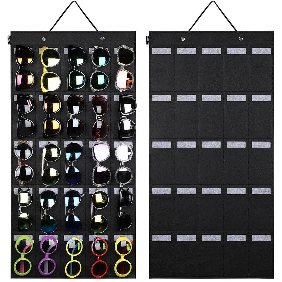 Felt Sunglasses Hanging Organizer – 15/25 Slot Wall Storage Eyewear Organizer SWANS Black-L CHINA