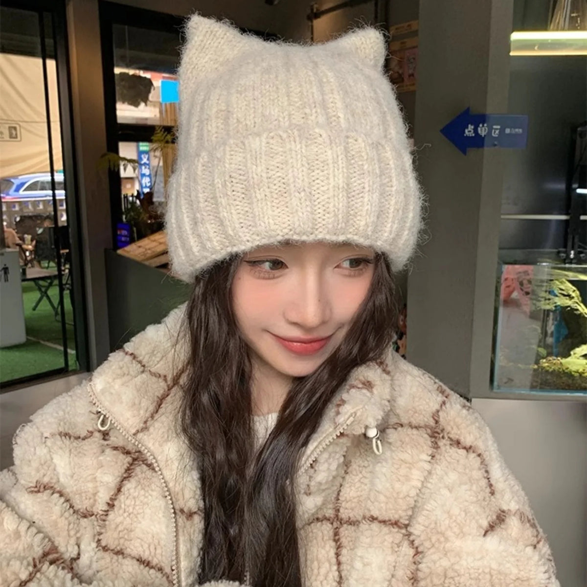 Cat Ear Knitted Beanie – Korean Winter Warm Hat for Women Knitted Winter Beanie SWANS