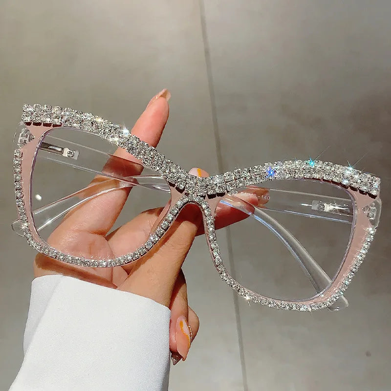 TOYEARN Butterfly Diamond Frame Blue Light Glasses Women Eyeglass Frames SWANS Khaki