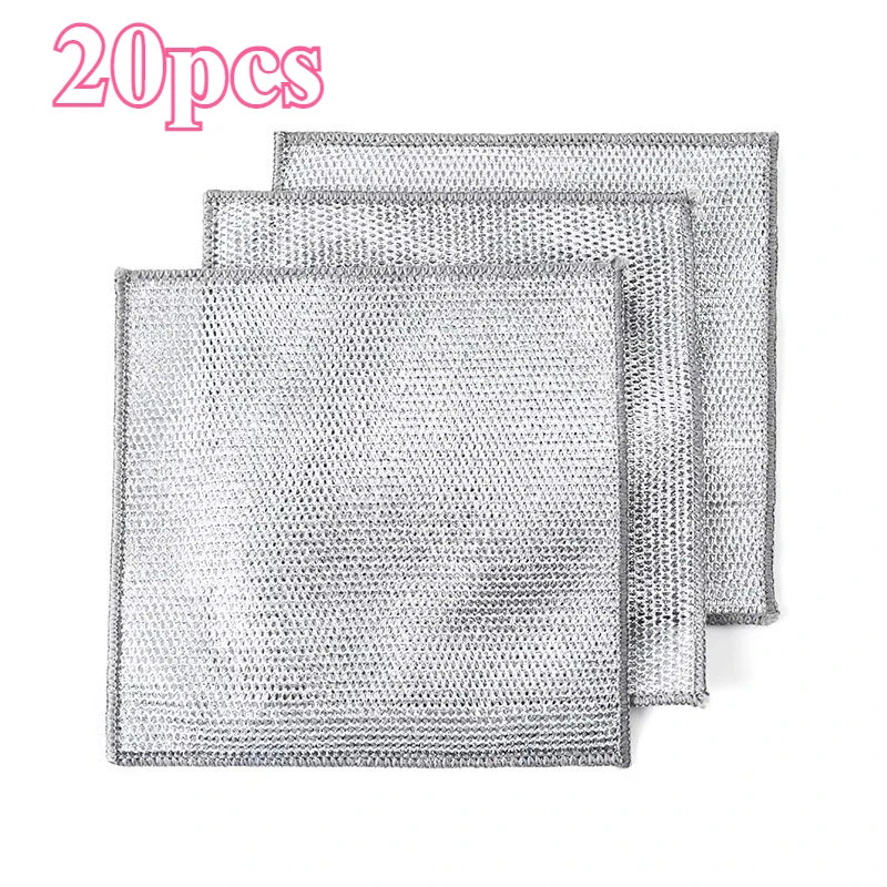 SWANS Steel Wire Dish Cloth – Double-Sided Pot Scrubber Kitchen Scrubber Cloth SWANS silver 20pcs