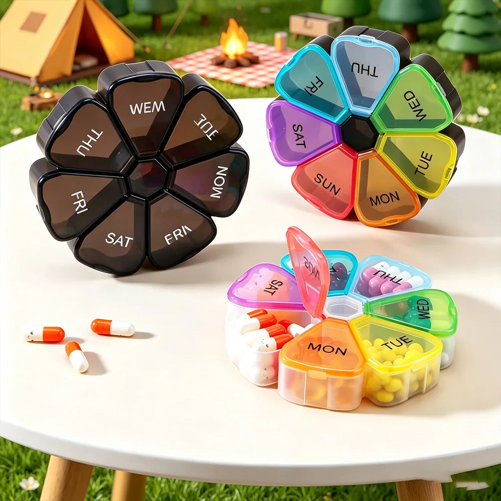 7-Compartment Rainbow Pill Case – Travel Medicine Organizer Pill Organizer SWANS