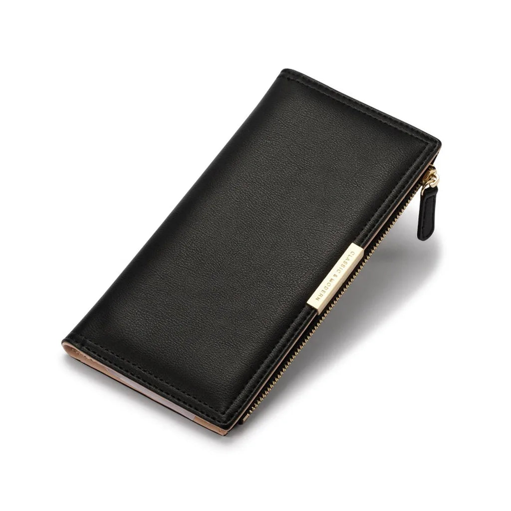 Women's PU Leather Long Bifold Clutch Wallet | 11 Card Slots Bifold Clutch Wallet SWANS Black