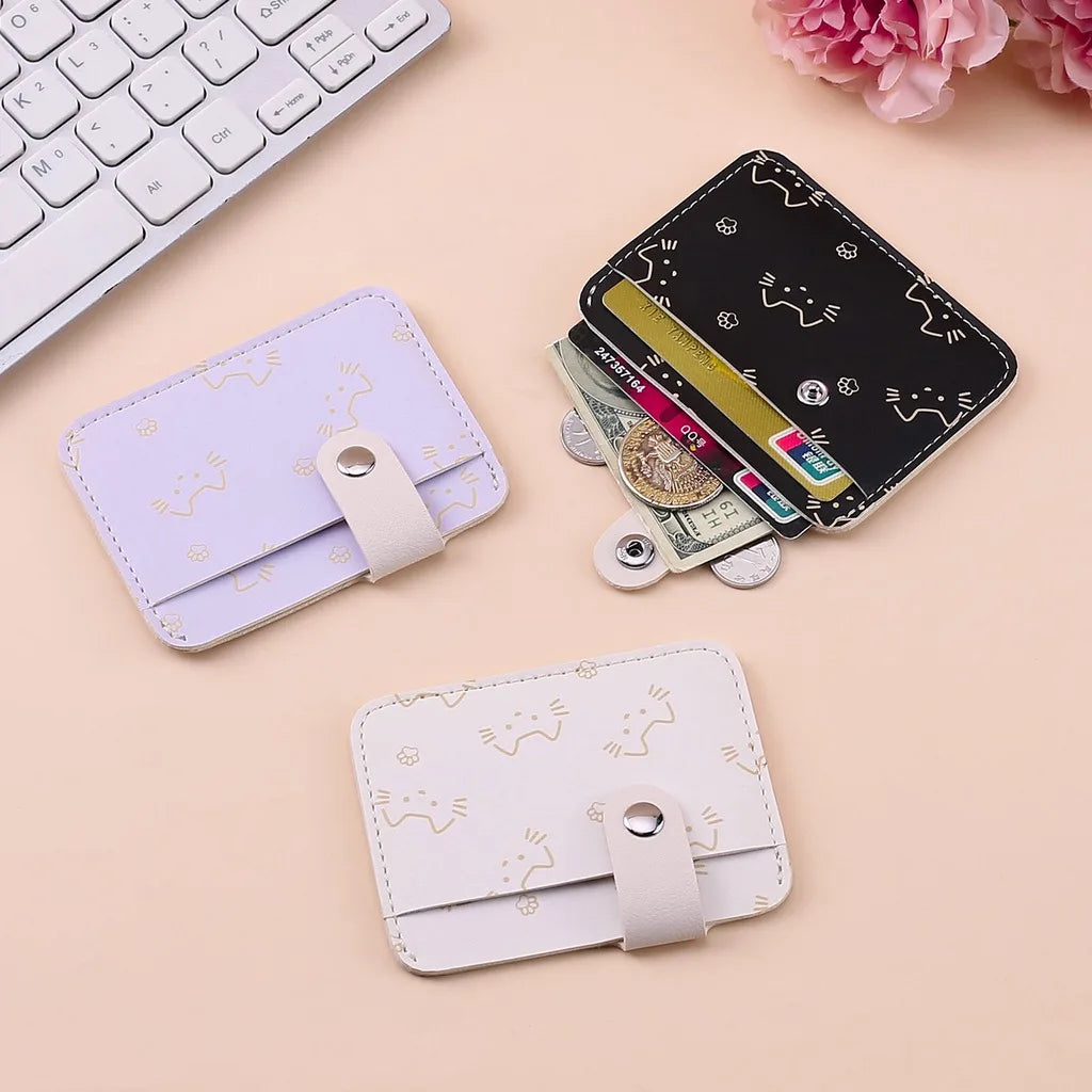 Women's Cat Print PU Leather Card Holder – Anti-Magnetic Mini Wallet Mini Card Wallet SWANS