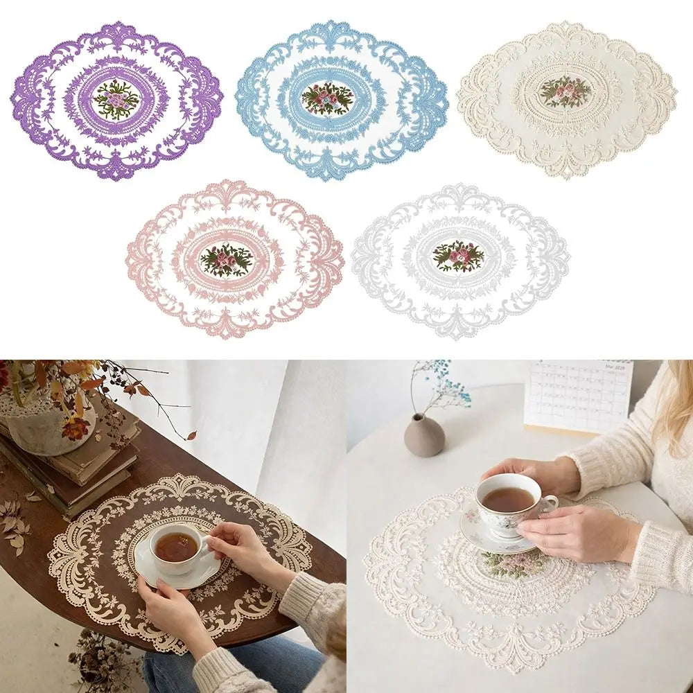 Oval Lace Embroidered Coaster – European Vintage Table Mat Lace Table Coaster SWANS