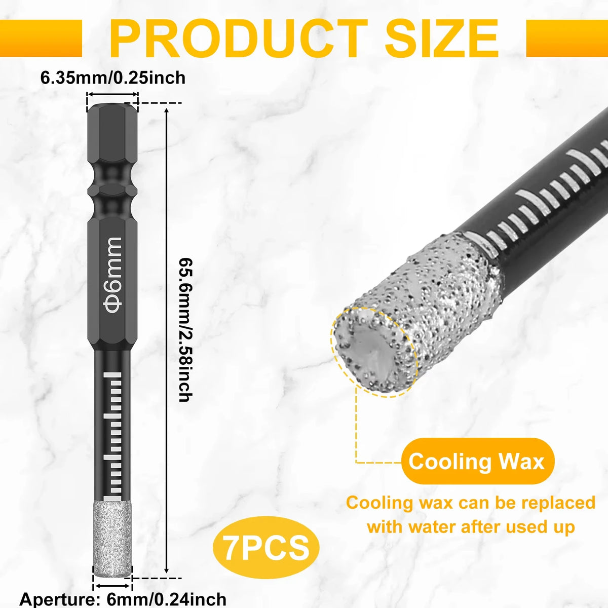 7-Pack 6mm Diamond Drill Bits for Tile, Marble & Granite Diamond Drill Bit Set SWANS