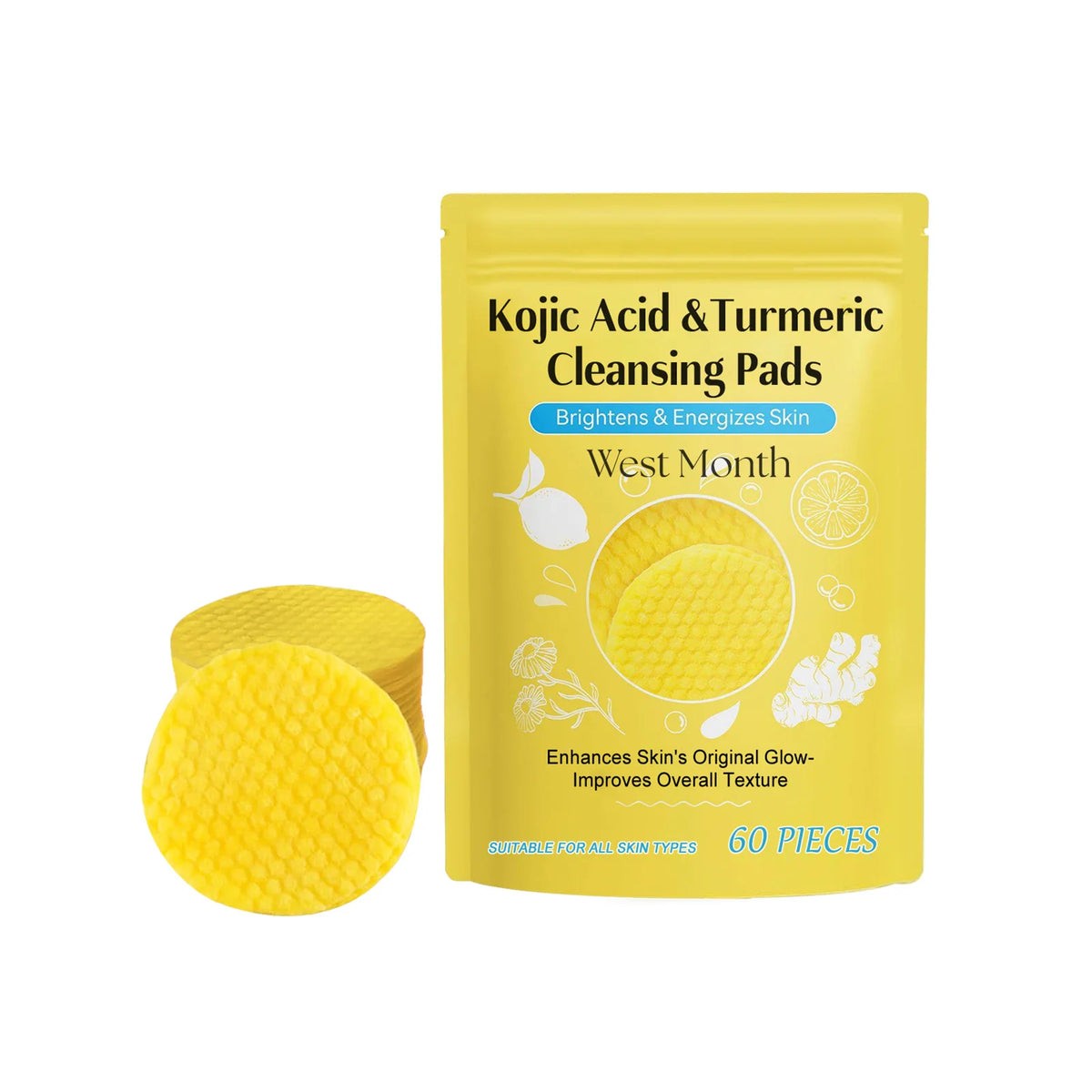Turmeric Kojic Acid Exfoliating Cleansing Pads 60pcs Exfoliating Cleansing Pads SWANS 60pieces in bag