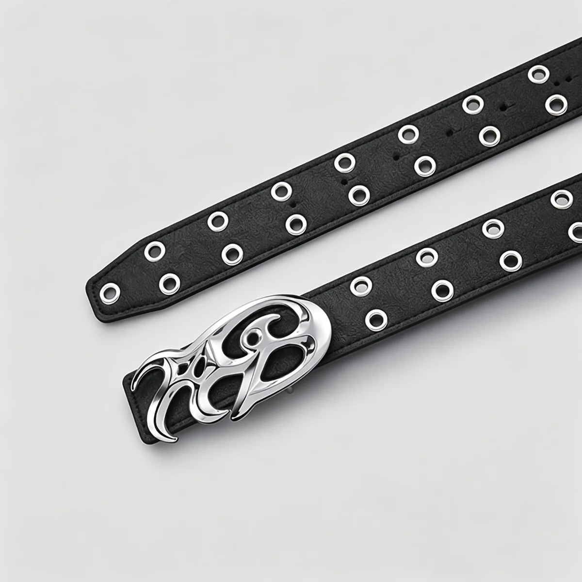 Y2K Punk Eyelet PU Belt – Flame Buckle Unisex Streetwear Punk Fashion Belt SWANS